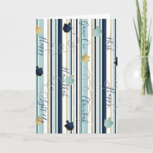 Hanukkah Greeting Card Dreidels n Stripes