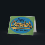 Hanukkah Greeting Card/Envelope "Retro Chanukah" Holiday Card<br><div class="desc">Hanukkah Greeting Card includes a white envelope. Retro "Happy Chanukah EST 139 BCE" Personalise by deleting, "Happy" and "EST 139 BCE" and replace with your own words. Choose your favourite font style, colour, size, and wording. Write on the blank inside page to express your best wishes for a wonderful Hanukkah!...</div>