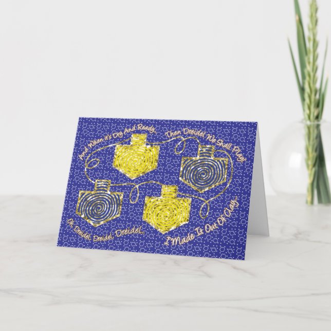 Hanukkah Greeting Card "Gold Dreidels" Personalise (Front)