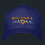 Hanukkah Greeting Embroidered Hat<br><div class="desc">Hanukkah design features a gold Star of David with  blue swirls. Text above says Happy Hanukkah,  but is optional and can be customised by you or deleted.</div>
