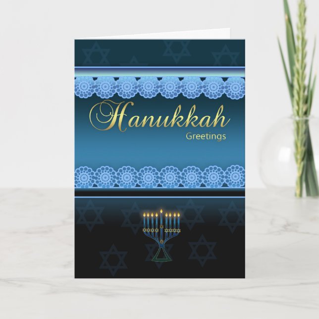 Hanukkah Greetings - Blue Stylish - Hanukkah Card (Front)