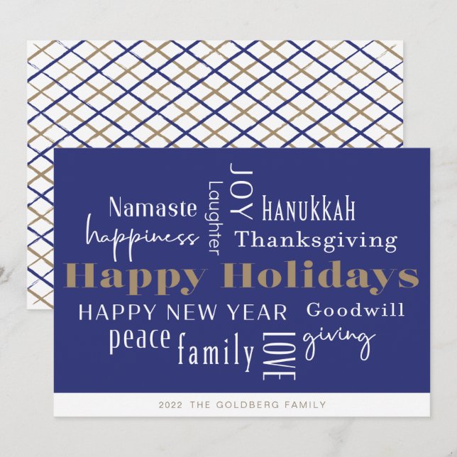 Hanukkah Greetings Holiday Blue Card (Front/Back)