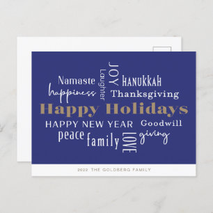 Hanukkah Greetings Holiday  Royal Blue Postcard