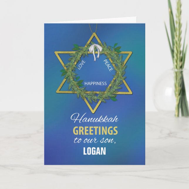 Hanukkah Greetings To Son Star of David Gold Look Card (Front)
