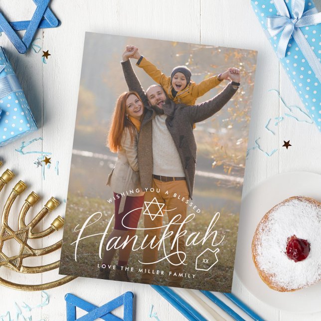 Hanukkah Hand Lettering Photo Holiday Card (Creator Uploaded)
