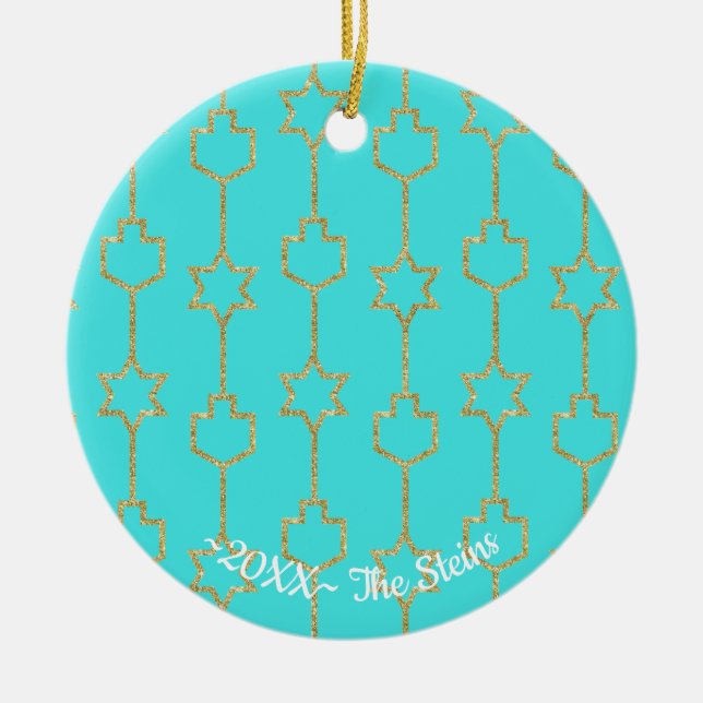 Hanukkah "Hanging Gold Charms" Circle Ornament (Front)