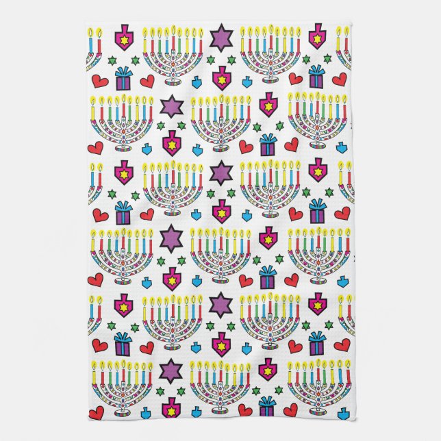 Hanukkah Hanukkiah Light and Bright Tea Towel (Vertical)