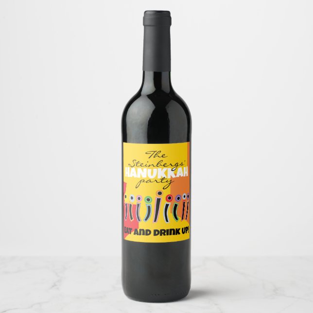 Hanukkah Happy Bright Art Wine Label (Front)