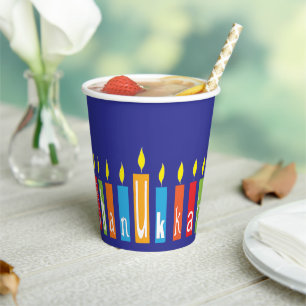 Hanukkah Happy Candles 8 oz. Paper Cups