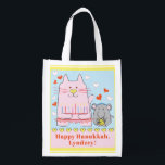 Hanukkah Happy Cat and Mouse Reusable Grocery Bag<br><div class="desc">Hanukkah Happy Cat and Mouse, white 2-sided bag. All design elements can be edited. All editable text can be deleted and replaced with your own message. Use your favourite font colour, size, and style. Happy Hanukkah/Chanukah! Style: Reusable Bag Go green and save the planet with our reusable grocery bag! Made...</div>
