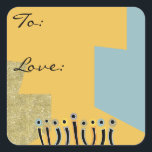 Hanukkah Happy Dancing Candles Square Sticker<br><div class="desc">Hanukkah Happy Dancing Candles Holiday stickers. Choose from 1 1/2" and 3" stickers. All design elements can be edited. Replace text with your own message. Use your favourite font style, size, and colour. Thanks for stopping and shopping by! Happy Hanukkah! Shape: Square Stickers Create custom stickers for every occasion! From...</div>