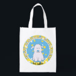 Hanukkah Happy with Blue Lambie Reusable Grocery Bag<br><div class="desc">Hanukkah Happy with Blue Lambie, white 2-sided bag. All design elements can be edited. All editable text can be deleted and replaced with your own message. Use your favourite font colour, size, and style. Happy Hanukkah/Chanukah! Style: Reusable Bag Go green and save the planet with our reusable grocery bag! Made...</div>