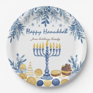 Hanukkah Harmony, watercolor  Paper Plate