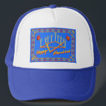 HANUKKAH Hat<br><div class="desc">Go out dressed in style in this Hanukkah blue hat with a great Hanukkah message on it as well!  The image is composed entirely of digital art by Eve Hannigan.</div>