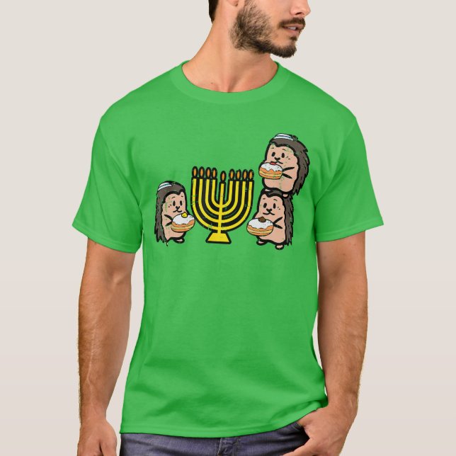 Hanukkah Hedgehogs Chanukah Jewish Men Women Boys  T-Shirt (Front)