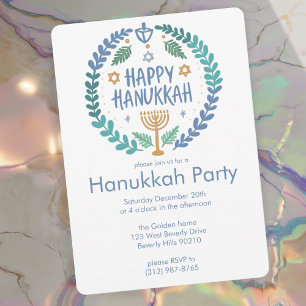 Hanukkah Holiday Party Cute Hand-Drawn Custom Invitation