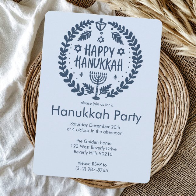 Hanukkah Holiday Party Cute Hand-Drawn Custom Invitation (Hanukkah Holiday Party Cute Hand-Drawn Custom Invitation
)