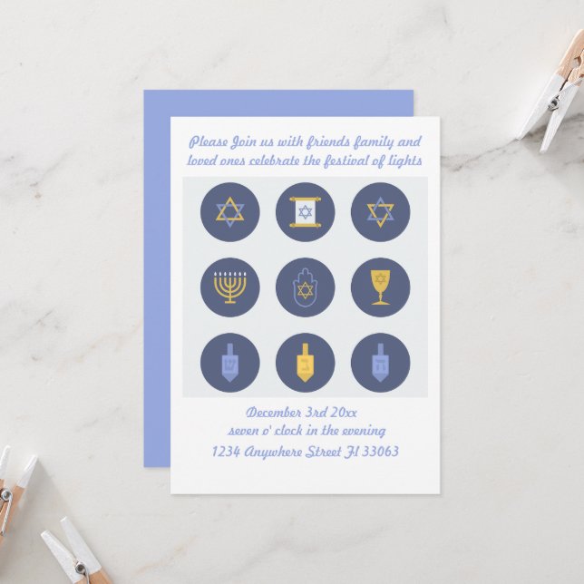 Hanukkah Invitation Cute Simple Party Celebration  (Front/Back In Situ)