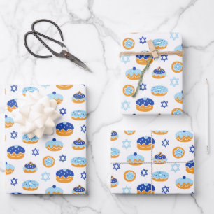 Hanukkah Jelly Doughnut Star of David Wrapping Pap Wrapping Paper Sheet