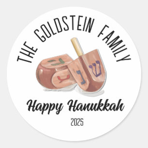 Hanukkah Jewish Chanuka Personalised Family Name Classic Round Sticker