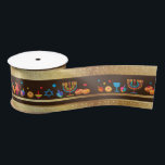 Hanukkah Jewish Holiday Hanukkiah Decoration Satin Ribbon<br><div class="desc">Happy Hanukkah Party Jewish Holiday Festival of Lights. Winter Holiday Chanukkah Decoration with gold traditional Chanuka decorative symbols - Gold Hanukkiah menorah, candlestick with candles, wooden dreidels (spinning top), doughnuts (sweet doughnuts), star of David and glowing lights doodle cartoon pattern, cartoon style. Hanukkah Festival of lights Event Decoration. Jerusalem, Israel....</div>