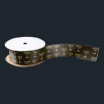 Hanukkah Jewish Holiday Hanukkiah Gold Decoration Satin Ribbon<br><div class="desc">Happy Hanukkah Party Jewish Holiday Festival of Lights. Winter Holiday Chanukkah Decoration with gold traditional Chanuka decorative symbols - Gold Hanukkiah menorah, candlestick with candles, wooden dreidels (spinning top), doughnuts (sweet doughnuts), star of David and glowing lights doodle Vintage gold pattern, cartoon style. Hanukkah Festival of lights Event Decoration. Jerusalem,...</div>