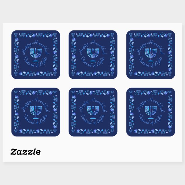 Hanukkah Jewish Holiday Menorah Ornate Mandala Square Sticker (Sheet)