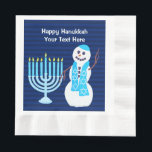 Hanukkah Jewish Snowman And Blue Menorah Large Napkin<br><div class="desc">Personalised Happy Hanukkah large luncheon paper napkins are appropriate for lunch and dinner celebrations. Check my shop for matching party decorations, plates, table runners and more. This smiling snowman in his blue Star Of David scarf and blue Menorah will set off your white text on the dark blue background stripes....</div>