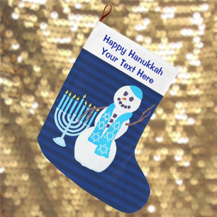 Hanukkah Jewish Snowman Blue Menorah For Kids Large Christmas Stocking