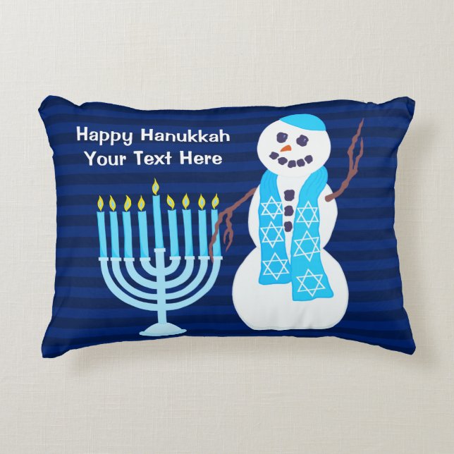 Hanukkah Jewish Snowman Blue Menorah Holiday Decorative Cushion (Front)