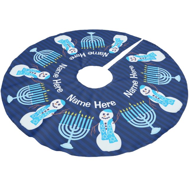 Hanukkah Jewish Snowman Menorah Chrismukka Fun Brushed Polyester Tree Skirt (Angled)