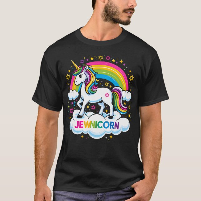 Hanukkah Jewnicorn Funny Jewish Unicorn T-Shirt (Front)
