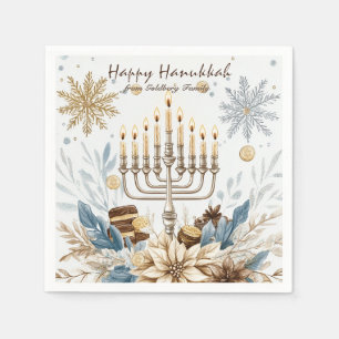 🕎 Hanukkah Joy, watercolor Festival of Lights Napkin