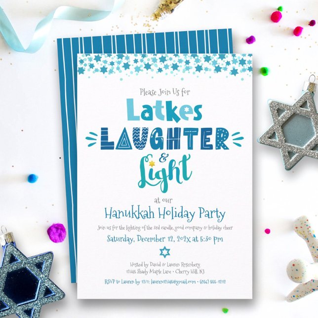 Hanukkah Latke Laughter Light Fun Modern Party Invitation (Creator Uploaded)