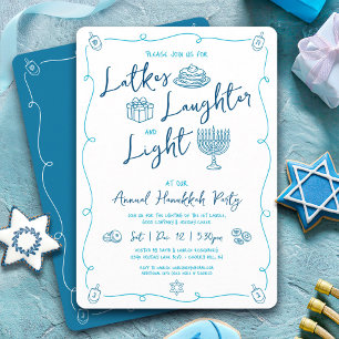 Hanukkah Latke Laughter Light Hand Drawn Fun Party Invitation