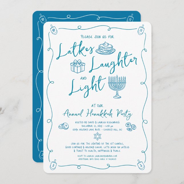 Hanukkah Latke Laughter Light Whimsical Fun Doodle Invitation (Front/Back)