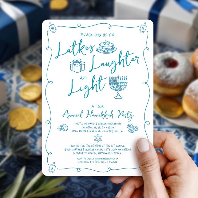 Hanukkah Latke Laughter Light Whimsical Fun Doodle Invitation (Creator Uploaded)