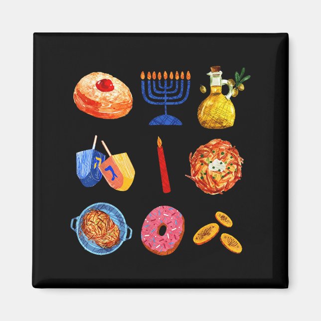 Hanukkah Latke Menorah Dreidel Donut Chanukah Jewi Magnet (Front)