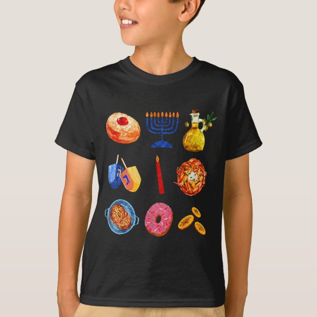 Hanukkah Latke Menorah Dreidel Donut Chanukah Jewi T-Shirt (Front)