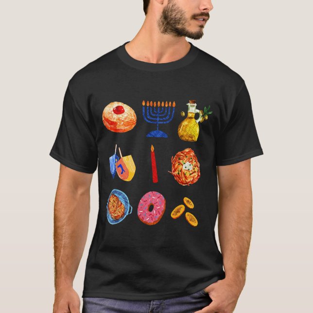 Hanukkah Latke Menorah Dreidel Donut Chanukah Jewi T-Shirt (Front)