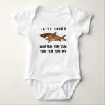 Hanukkah Latke Shark YUM YUM Baby Jersey Bodysuit<br><div class="desc">Hanukkah Baby Jersey Bodysuit. "Latke Shark YUM YUM YUM YUM YUM YUM YUM-MY." Design can be placed on a variety of different styles, and sizes! Personalise by changing message. Choose your favourite font style, colour, and size for text. Thanks for stopping and shopping by! Much appreciated! Happy Hanukkah/Chanukah! Style: Baby...</div>