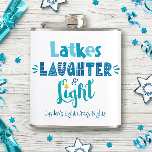 Hanukkah Latkes Laughter Light Funny Custom Name Hip Flask
