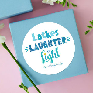 Hanukkah Latkes Laughter Light Modern Typography Classic Round Sticker