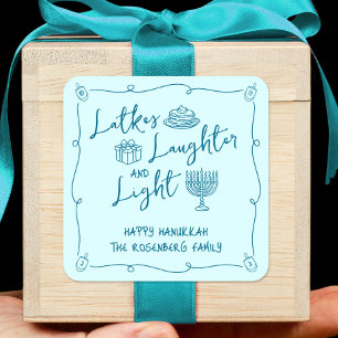 Hanukkah Latkes Laughter Light Teal Hand Drawn Fun Square Sticker