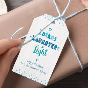 Hanukkah Latkes Laughter Light Typography Rustic Gift Tags