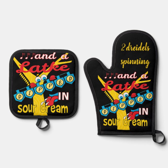 Hanukkah Latkes Oven Mitt & Pot Holder Set (Front)
