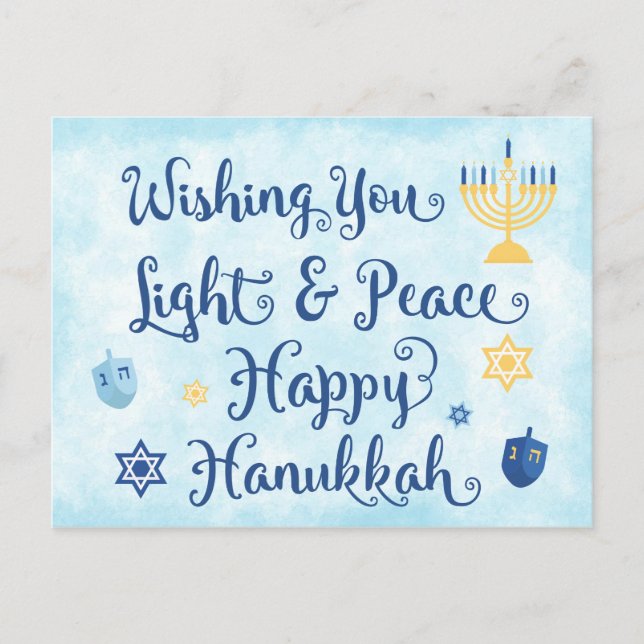 Hanukkah Light and Peace Holiday Postcard (Front)