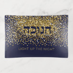 Hanukkah Light up The Night Gold/Navy Glitter Trinket Trays<br><div class="desc">The classy Hanukkah tray sets an elegant holiday tone. Light up the Nights this Chanukah and make Friends & Family smile. Gold glitter on navy background is the perfect backdrop for this festive Hanukkah message. Includes the Hebrew word "CHANUKAH". You can make this tray your own by swapping in your...</div>