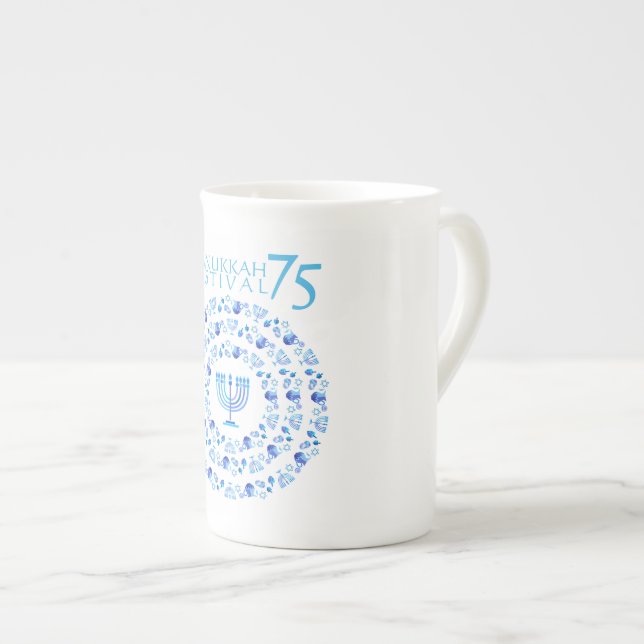 Hanukkah Lights Festival Anniversary 7th Bone Chin China Mug (Front Right)