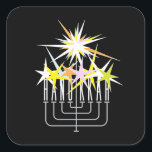 Hanukkah Lights Square Sticker<br><div class="desc">Hanukkah menorah with colourful sparkles of light.</div>